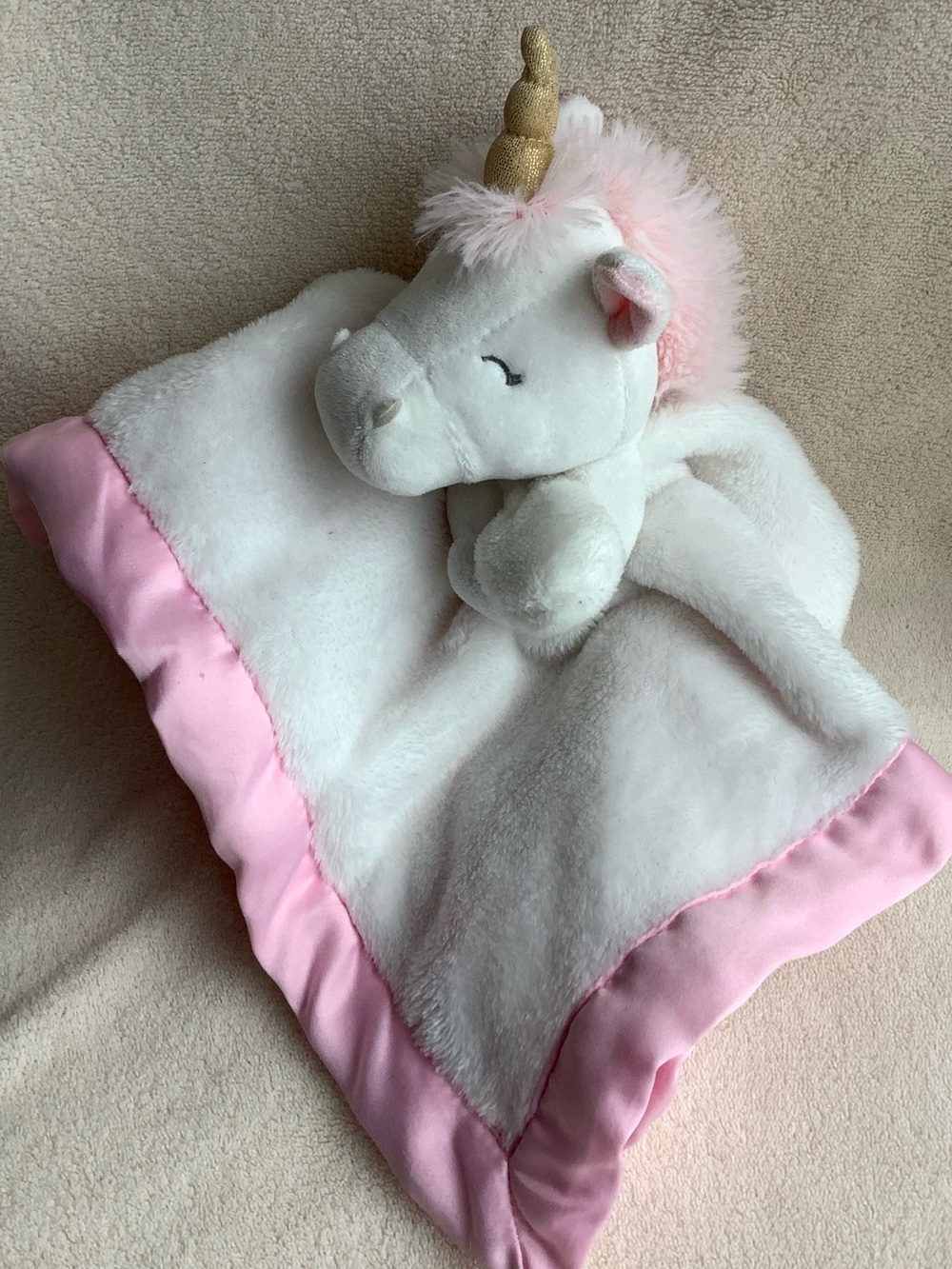 Carter's Plush Unicorn Lovey Blanket White Pink Gold Security Blanket Toy #3